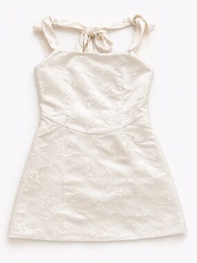Petal & Pup Ivory Floral Jacquard Mini Dress L | Bridal Shower Bow Cottagecore